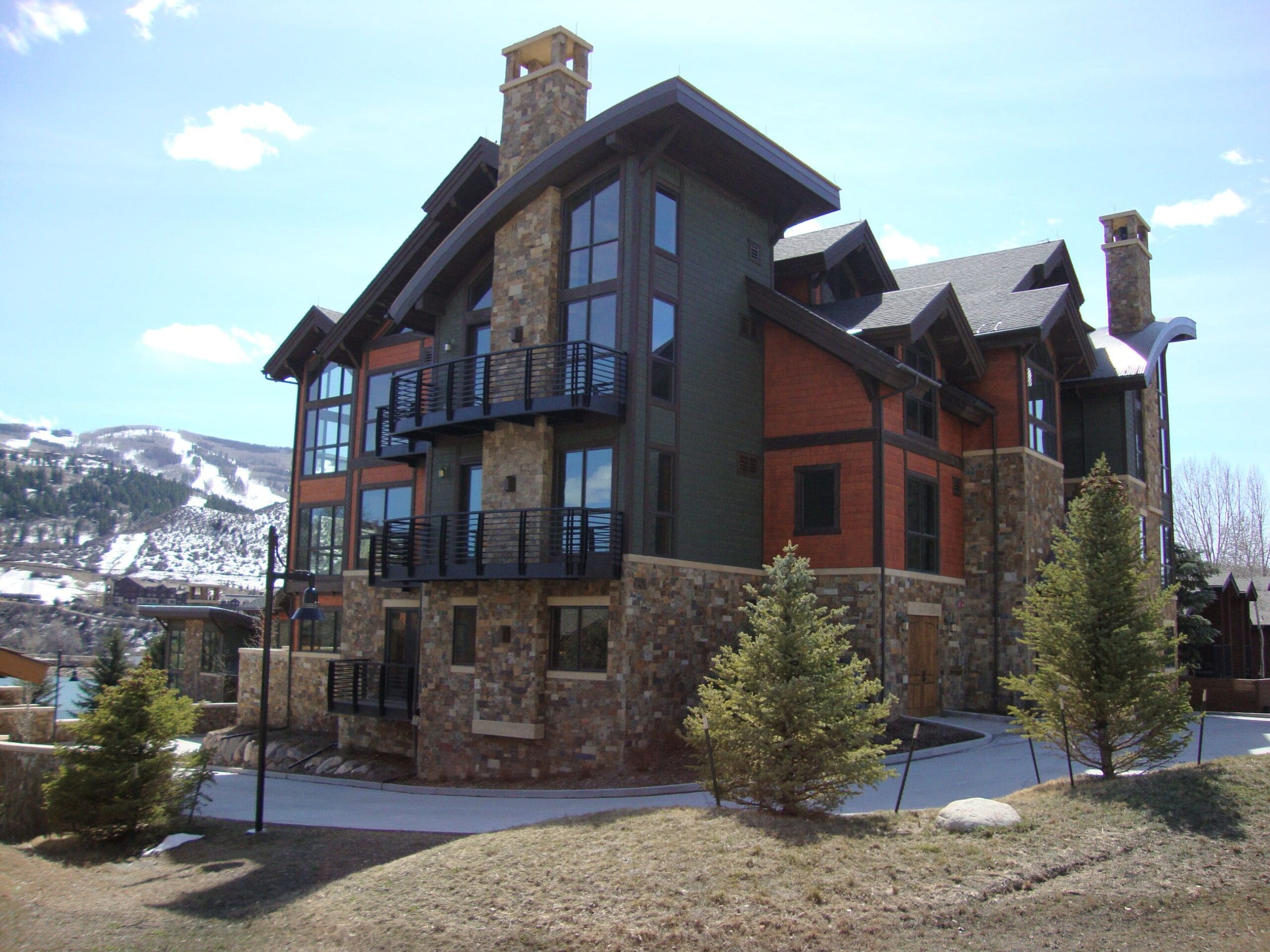 Exterior of Lodge in Mountains.