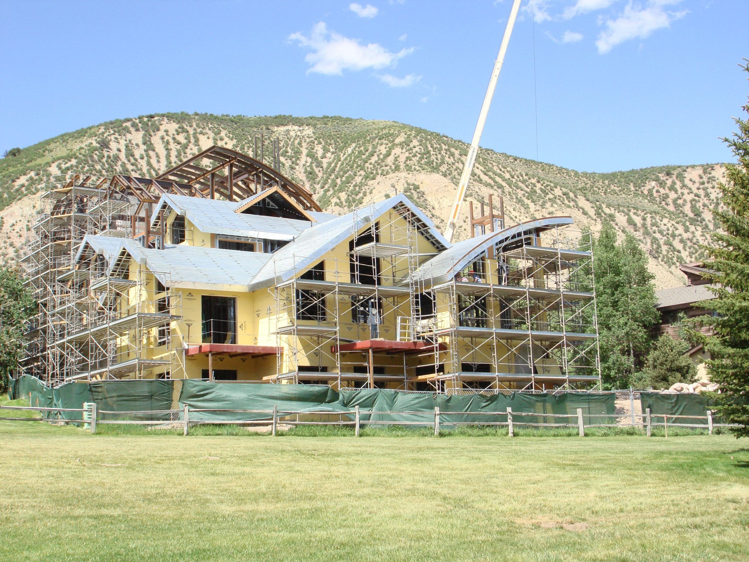 Exterior of Lodge in Mountains.